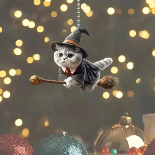 2D Acrylic Car Hanging Pendant Festive Animal Christmas Tree Decor Pendant Magic Flying Cat Car Interior Accessories - Image 4