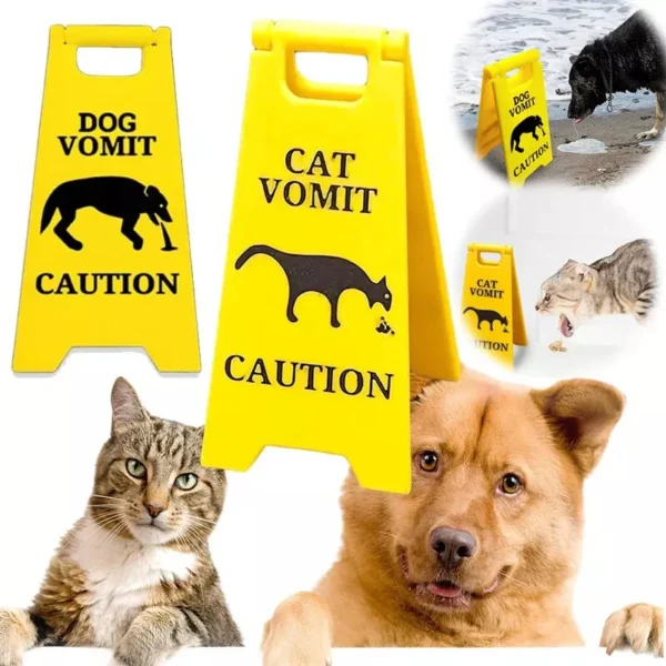 1/2Pcs Pet Vomit Sign Funny Dog Cat Caution Sign Bright Yellow Weather-proof Plastic Outdoor Garden Decoration Yard Warning Sign