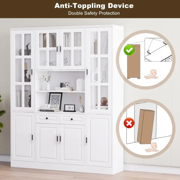 78.7" Tall Pantry Cabinet with Glass Doors & Drawers, Freestanding Utility Pantry Cabinet, Food Pantry Cabinet Cupboard, White - Image 5
