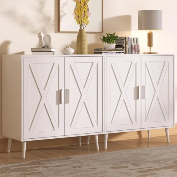 Buffet Cabinet with 2 Doors, Farmhouse Kitchen Storage Cabinet with Adjustable Shelves, Modern Coffee Bar Cabinet - Image 4