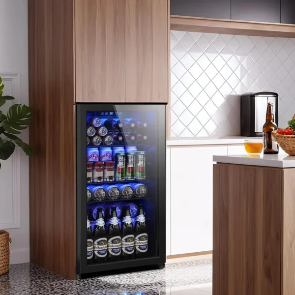Fridge, Mini Fridge With Glass Door, Beverage Cooler Refrigerator, Wine Drink Beer Fridge, Adjustable Shelves & Digital Temperat - Image 5