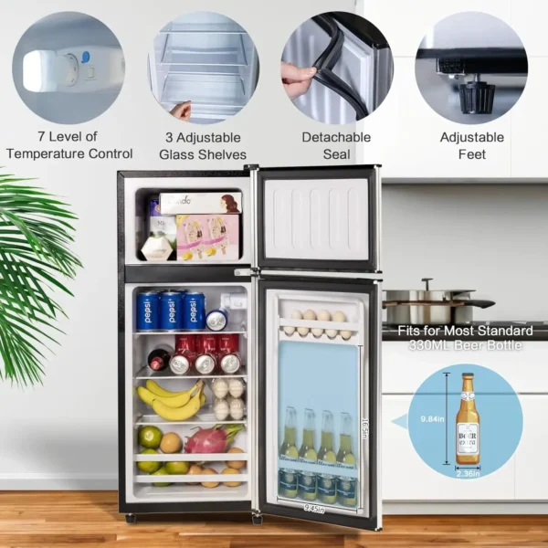 Compact Refrigerator 4.0 Cu Ft 2 Door Mini Fridge with Freezer For Apartment, Dorm, Office, Family, Basement, Garage, Silver - Image 4