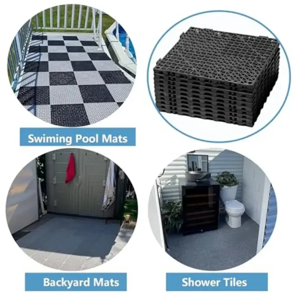 Interlocking Drainage Floor Tiles 12 Pack PVC Non-Slip Pool Deck Mats Indoor/Outdoor Use - Image 6