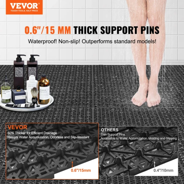 VEVOR Interlocking Tile 12/50/55PCS 12" x 12" Splicing Soft PVC Drainage Floor Tiles Non-Slip Drainage Holes for Bathroom Pool - Image 2