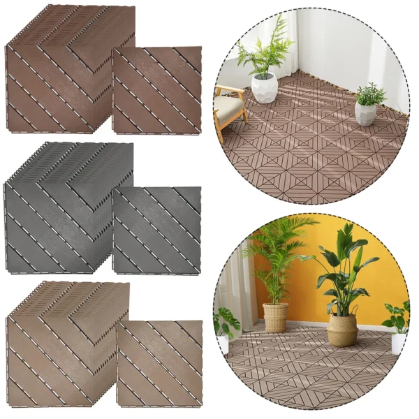 44Pcs 30X30X1.9CM Patio Decking Tiles Balcony Interlocking Flooring Weatherproof Waterproof Floor Decking Tiles Flooring Decor