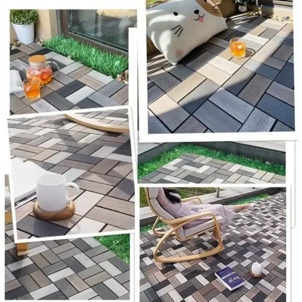 Interlocking WPC Decking Tiles Weather Resistant Outdoor Floor Tile Fire Water Resistant Patio DIY Deck Tiles Random Antique) - Image 2