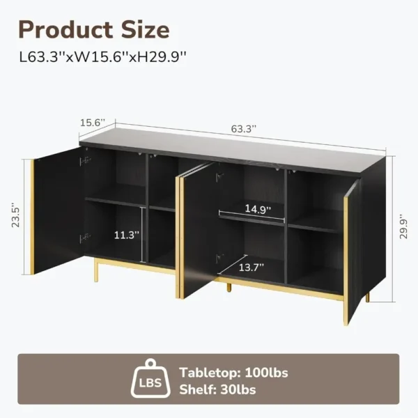 Sideboard Buffet Cabinet, 63" Storage Cabinet with Fluted Decorative Doors, Modern Console Table for Dinning Room - Image 5