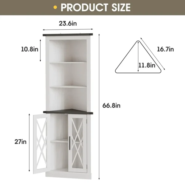 Vabches 66.8" Tall Corner Cabinet with Glass Door Storage Cabinet with Adjustable Shelves Modern Corner Cabinet for Living Room - Image 2