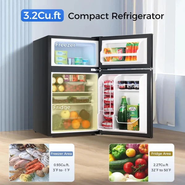 Mini Fridge with Freezer,3.2 Cu.Ft Compact Mini Refrigerator with Double 2 Door,Adjustable Temperature,Full Size for Home,Kitche - Image 2