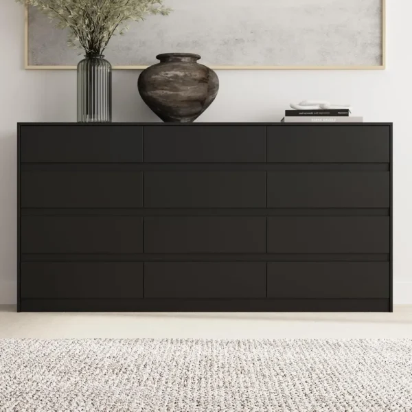 Dresser with 12 Handleless Drawers, 63" Large Chest of Drawers with Slide Rails, Modern Wooden Double Dresser for Living Room - Image 3