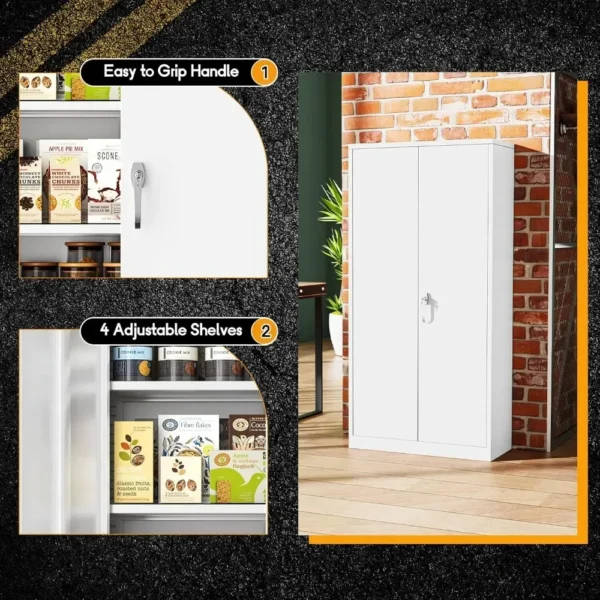 Storage Cabinets, 72" Steel Locking Cabinet with Doors and 4 Adjustable Shelves, Tall Tool Cabinets Lockable File Cabinet - Image 4