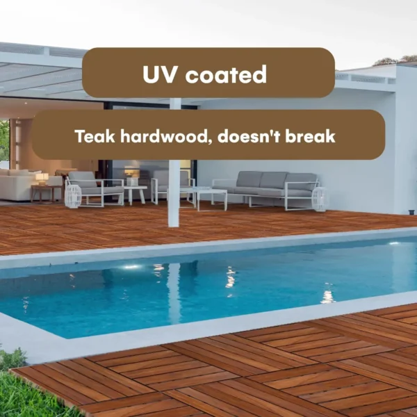 Interlocking Deck andFlooring Tiles - Teak Wood Outdoor Flooring - 12" x 12" Weather Resistant, UV Protected and Anti Pack of 10 - Image 4