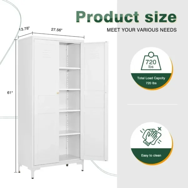 Black Storage Cabinet with Feets-Metal Home Kitchen Pantry Cabinets with Doors and Adjustable Shelves,Organization Locker for Cu - Image 3