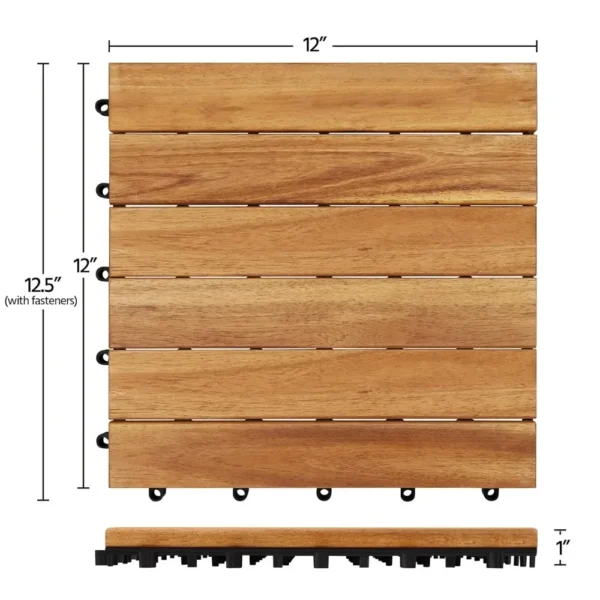 108PCS Acacia Wood Interlocking Flooring Tiles Waterproof Flooring for Outdoor & Indoor Patio,Balcony, 12 × 12 In - Image 2