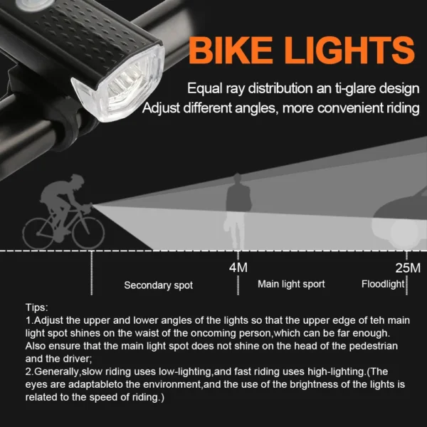 2218 Bike Light Set USB Rechargeable Front Light with Taillight Easy to Install 3 Modes Bicycle Accessories for the Bicycle - Image 6