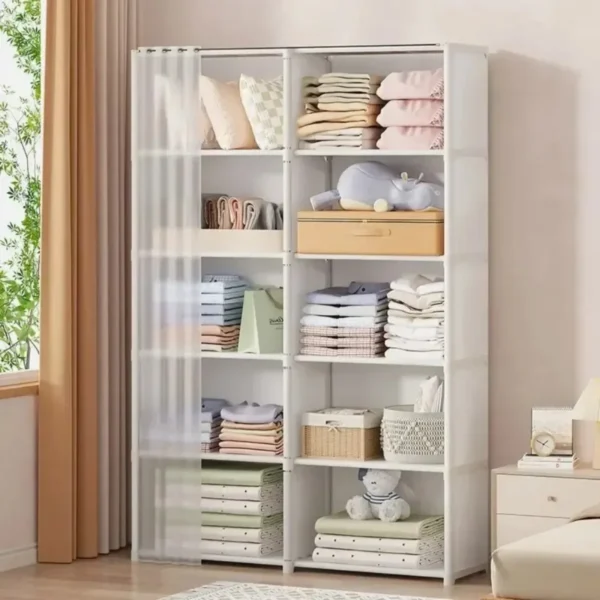 Multi-layer Storage Rack Dustproof Wardrobe Storage Cabinet with Curtains Portable Clothes Organizer Cabinet Home Furniture Shoe