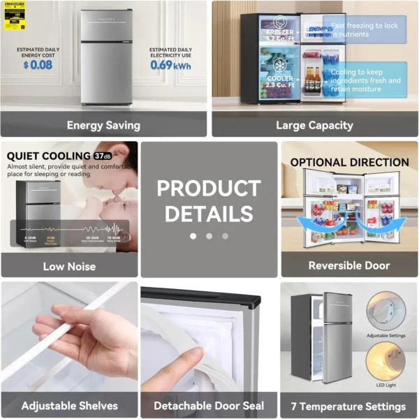 Mini Fridge with Freezer 3.5 Cu.Ft. 2 Door Refrigerator and Freezer Small Fridge for Bedroom Home Office Dorm - Image 3