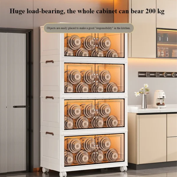 Kitchen Storage Cabinet Plastic Multi-laye Transparent Large Capacity Foldable Storage Cabinet with Magnetic Attraction Door - Image 4