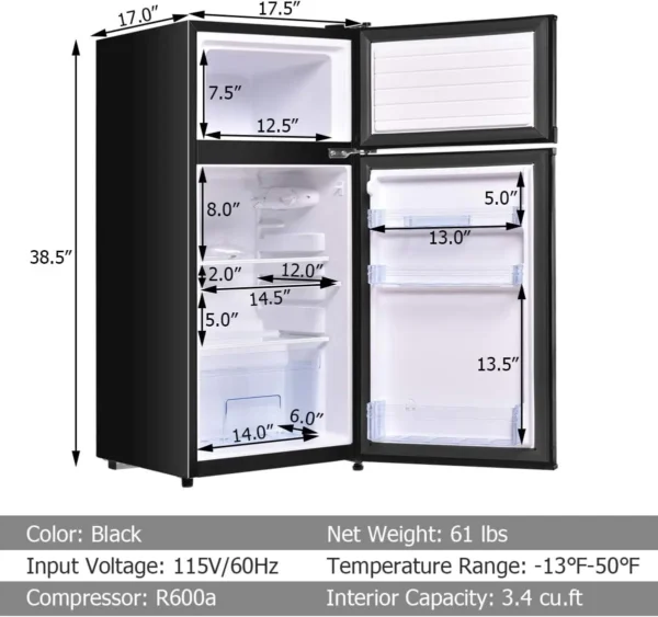 Compact Refrigerator 3.4 Cu. Ft. Classic Fridge with Adjustable Removable Glass Shelves Mechanical Control Recessed Handle - Image 6