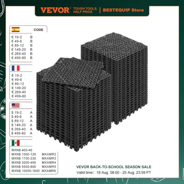 VEVOR Interlocking Tile 12/50/55PCS 12" x 12" Splicing Soft PVC Drainage Floor Tiles Non-Slip Drainage Holes for Bathroom Pool
