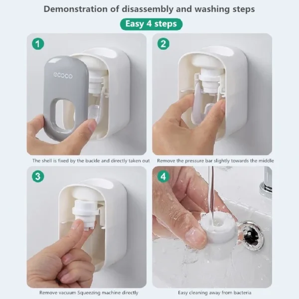Automatic Toothpaste Dispenser Squeezers Toothpaste Tooth Dust-proof Toothbrush Holder Wall Mount Stand Bathroom Accessories Set - Image 3