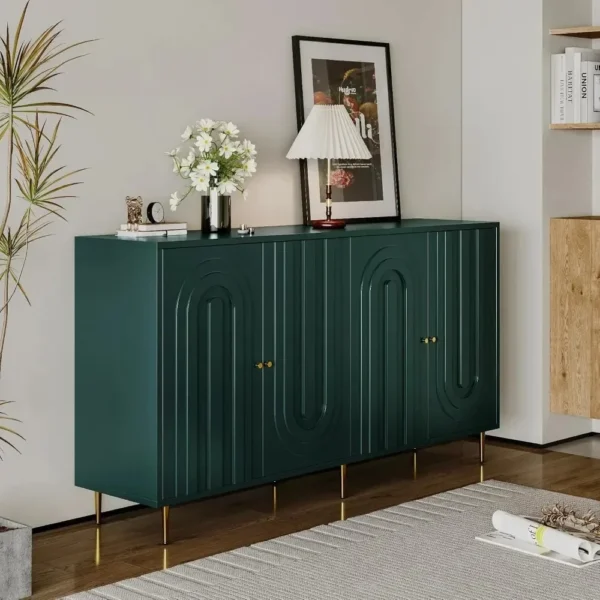 60" Modern Sideboard Buffet Accent Cabinet with Storage Wood Credenzas for Living Room Home Bar, 4 Doors & Adjustable Shelves - Image 2
