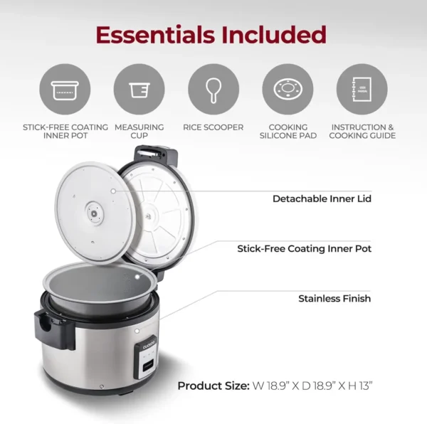 (Uncooked) / 60-Cup (Cooked) Large Capacity Commercial Rice Cooker & Warmer with Nonstick Inner Pot - Image 2