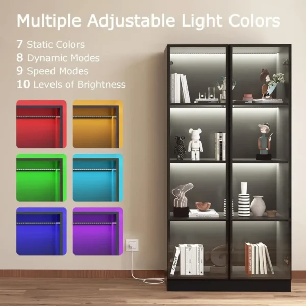 Display cabinet with LED lights, glass display cabinet with 4 shelves, curio cabinet with 2 glass doors - Image 5