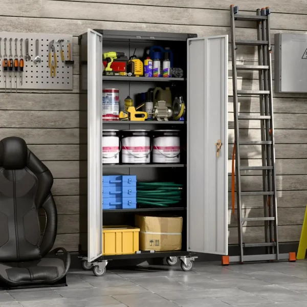 Storage Cabinet with Wheels,72" Metal Storage Cabinet with 2 Doors and 4 Adjustable Shelves, Lockable Rolling Cabinet - Image 2