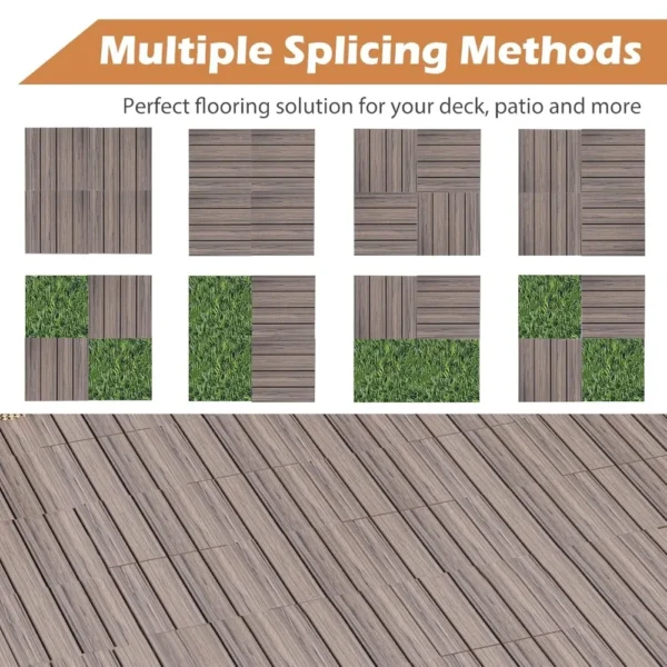 Interlocking Deck Tiles 18 Pack - 12" x 12" Weatherproof Composite Outdoor Flooring Covering, 18 sq.ft Patio Decking Boards for - Image 6