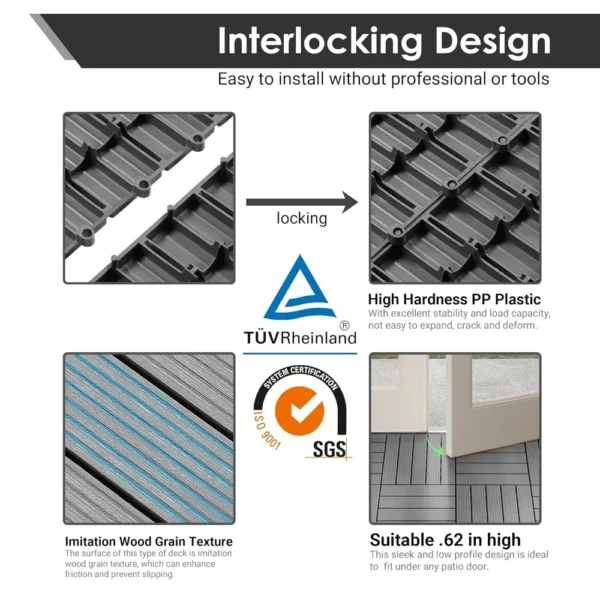 108 PCS Plastic Interlocking Patio Deck Tiles - 12" x 12" Waterproof Indoor Outdoor Flooring, Patio Floors Decking for Floor - Image 5