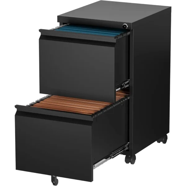 2 Drawer File Cabinet with Lock, Rolling File Cabinets for Home Office, Small Metal Filing Cabinet Office Drawers Under Desk - Image 2