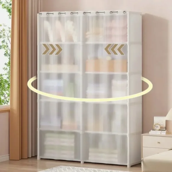 Multi-layer Storage Rack Dustproof Wardrobe Storage Cabinet with Curtains Portable Clothes Organizer Cabinet Home Furniture Shoe - Image 4