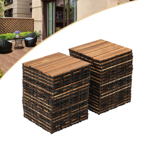 36Pcs/Set 12"x12" Wooden Balcony Patio Tiles Indoor Outdoor Interlocking Non-slip Waterproof Flooring Deck Tile Pavers Brown - Image 2