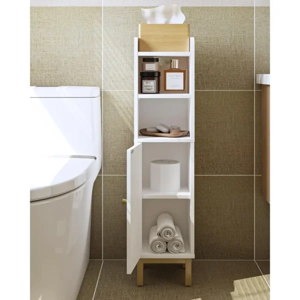 Bathroom Storage Cabinet, Small Corner Floor Cabinet with Door and Shelves, Narrow Toilet Paper Cabinet, Bathroom Organizer - Image 4