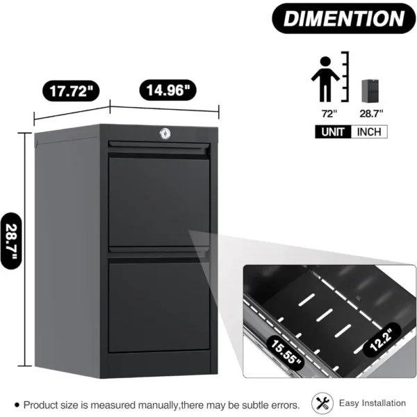 18 Deep 2 Drawer File Cabinet, Metal Vertical File Storage Cabinet with Lock, Office Home Steel File Cabinet - Image 3