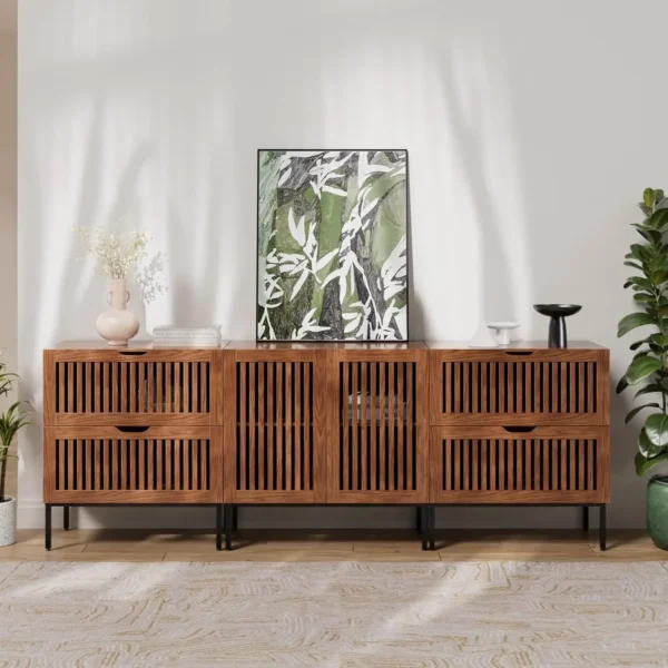 Storage Cabinet,87" Farmhouse Buffet Cabinet with Metal Base and Adjustable Shelf,Sideboard Coffee Bar Cabinet with 2 Doors - Image 3