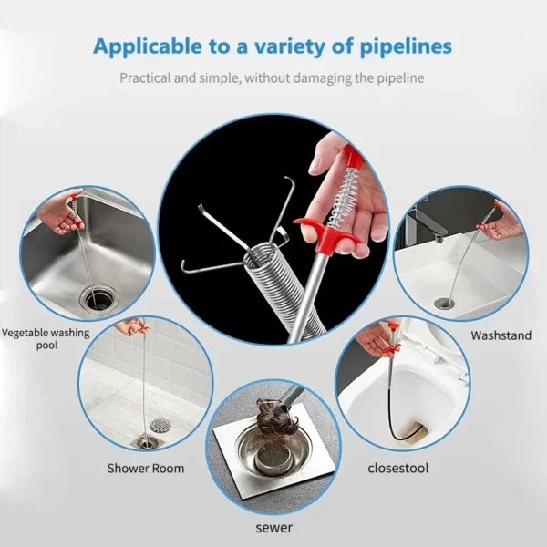 160cm Snake Spring Tube Unblocker Tool Drain Pipe Dredging Cleaning Hooks Bendable Kitchen Bathroom Sewer Fetcher Dredge Clip - Image 11