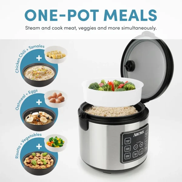 NEW 20 Cup Cooked (10 cup uncooked) Digital Rice Cooker, Slow Cooker, Food Steamer, SS Exterior (ARC-150SB),Black - Image 2