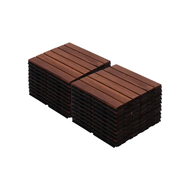 Acacia Wood Interlocking Deck Tiles Striped Pattern, 20 PCS 12" x 12" Square Acacia Hardwood Outdoor Flooring for Patio - Image 2