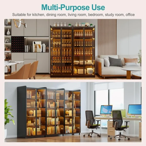 Tall Storage Cabinet up to 70", LED Living Room Curio Cabinet with Human Body Induction, 5 Tier Bookcase Display Cabinet - Image 3