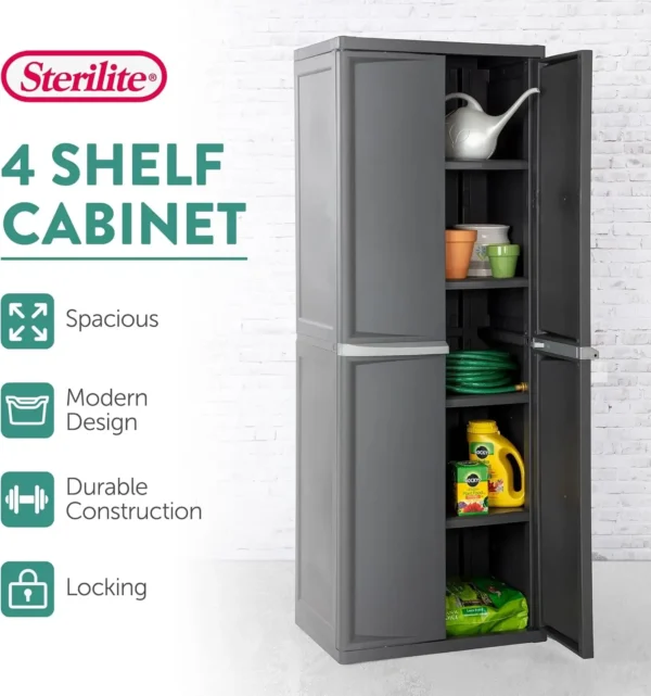 1-Pack Storage Cabinet, Plastic Closet Organizer, 4 Shelves, Gray - Image 3