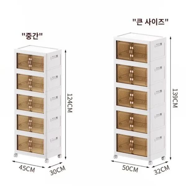 Kitchen Storage Cabinet Plastic Multi-laye Transparent Large Capacity Foldable Storage Cabinet with Magnetic Attraction Door - Image 6