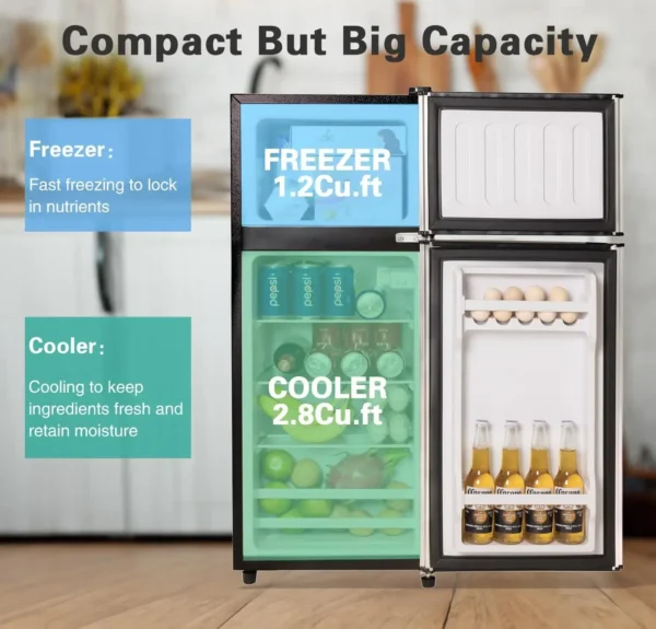 Compact Refrigerator 4.0 Cu Ft 2 Door Mini Fridge with Freezer For Apartment, Dorm, Office, Family, Basement, Garage, Silver - Image 2