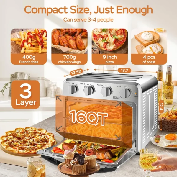 Air Fryer Toaster Oven, 4 Slice Toaster Airfryer Countertop Oven, Electric Hot Oven - Image 2