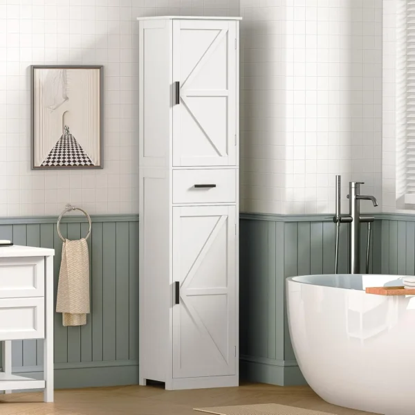 Bathroom Cabinet, Storage Cabinet with 6 Shelves & Drawer, Bathroom Storage Cabinet with Adjustable Shelves - Image 4