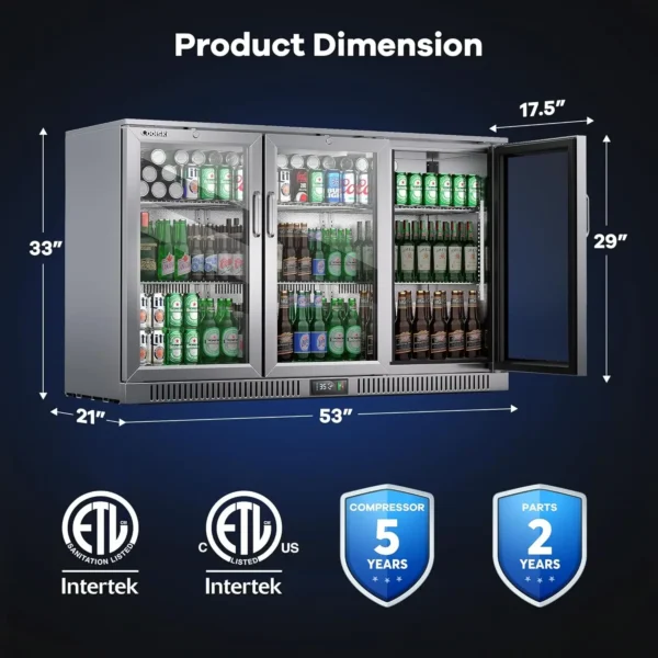 Refrigerator with 3 Doors, Commercial Back Bar Cooler for Beer Soda Wine, Counter Height Undercounter Display Fridge for Bar/Hom - Image 2