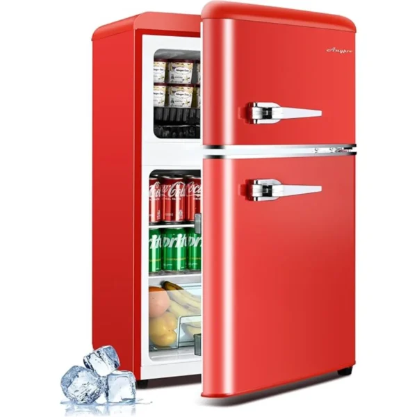 3.2 Cu.Ft Compact Refrigerator Mini Fridge w/ Freezer, 2 Door Retro Small Refrigerator w/ Freezer, Removable Shelves