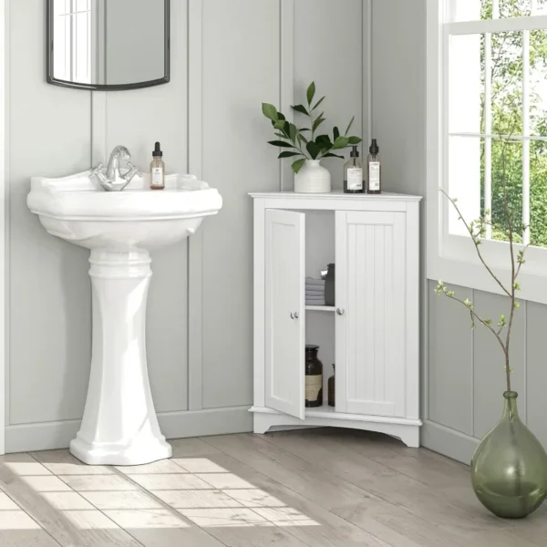 Cabinet With Two Doors and Shelves Freestanding Corner Locker Suitable for Bathroom、Kitchen、Living Room Or Bedroom,White - Image 3