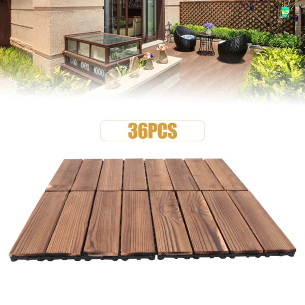 36 Pcs Brown Hardwood Interlocking Patio Deck Tiles Outdoor Waterproof 12''x12'' - Image 2